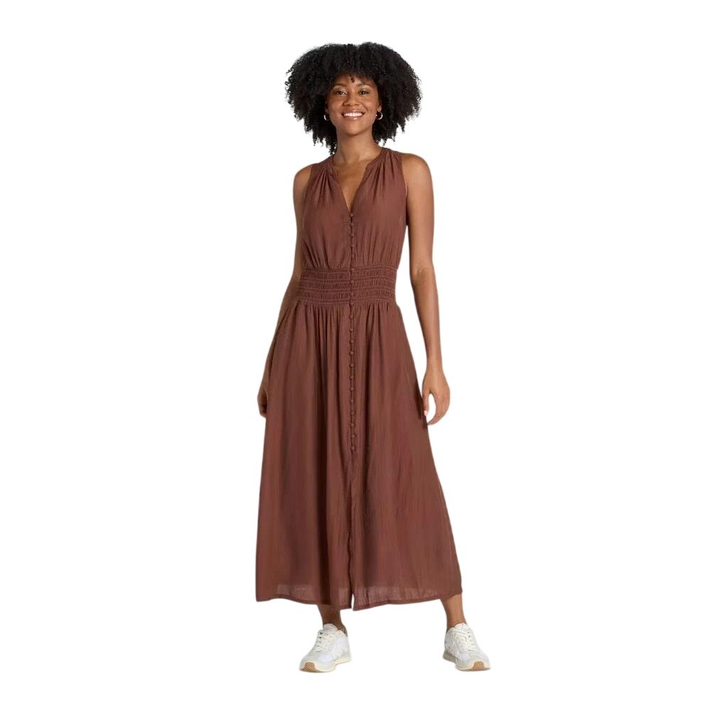 Universal Thread Women's Brown Smocked Waist Button Front Maxi Dress Size Small